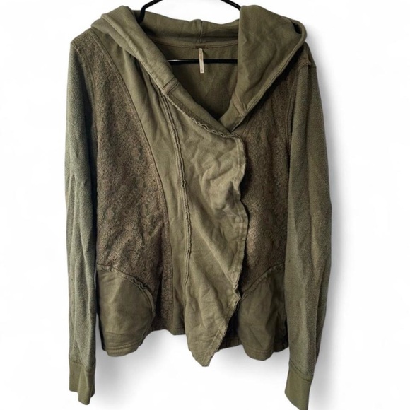 Free People Jackets & Blazers - Free People Olive Draped Hooded sweatshirt Size L